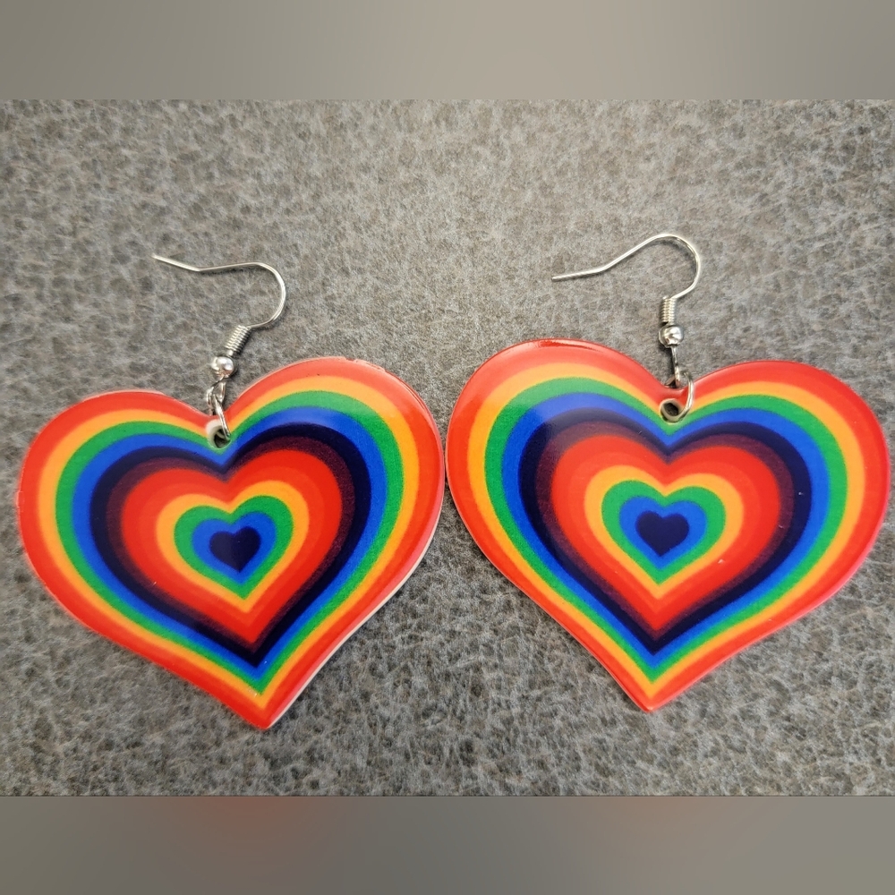Rainbow Heart Dangle Earrings
